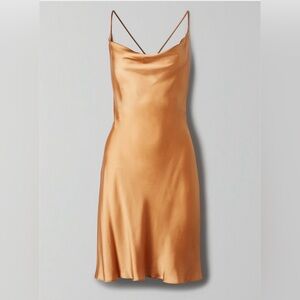 Aritzia Wilfred Diamante Cowl-neck Satin Slip Dress Gold Bronze